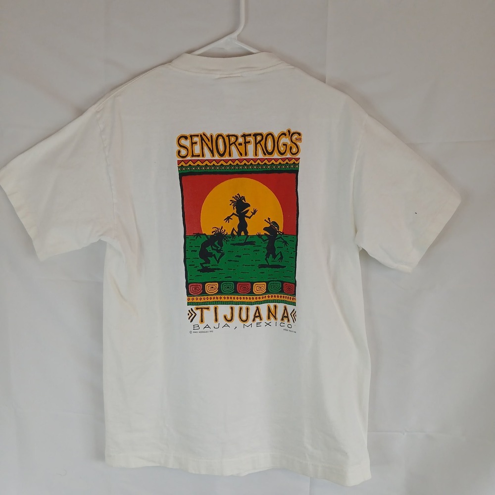 Vintage 1992 Senor Frogs Tijuana Mexico T-Shirt White Tee Jays Sof Tee Large